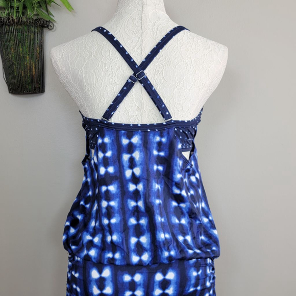 Athleta Mashiko Side Scrunch Tankini Bra Swim Top Dress Blue Dots Tie Dye 36 B/C - Picture 9 of 14